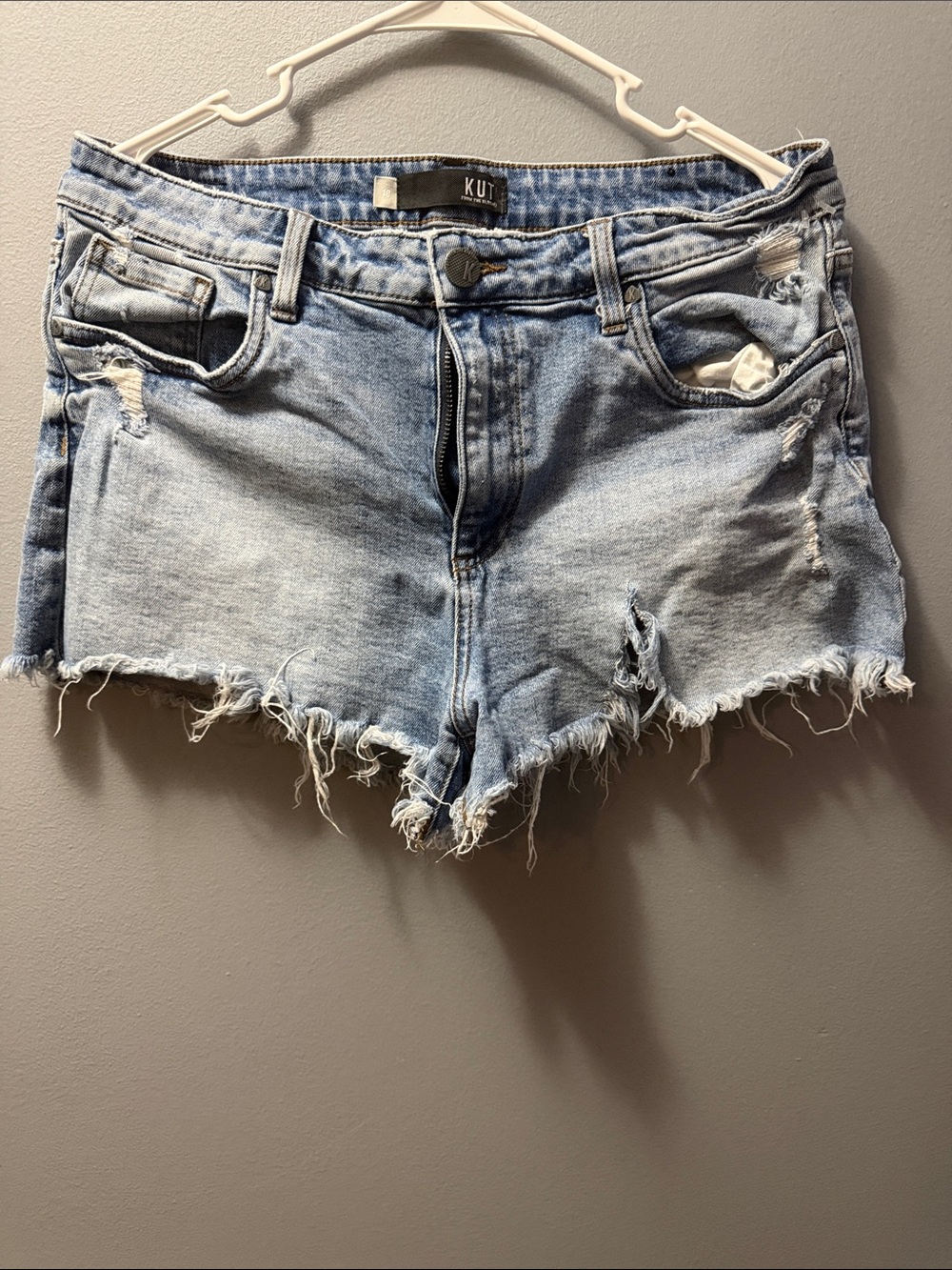 Kut from the Kloth Light Wash Frayed Denim Cutoff Shorts